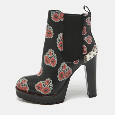 Pre-owned Alexander Mcqueen Black/red Floral Print Leather Studded ...