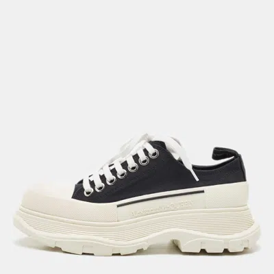 Pre-owned Alexander Mcqueen Black/white Canvas And Rubber Tread Slick Sneakers Size 38