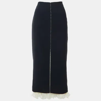 Pre-owned Alexander Mcqueen Black/white Crepe Bead Embellished Midi Skirt S