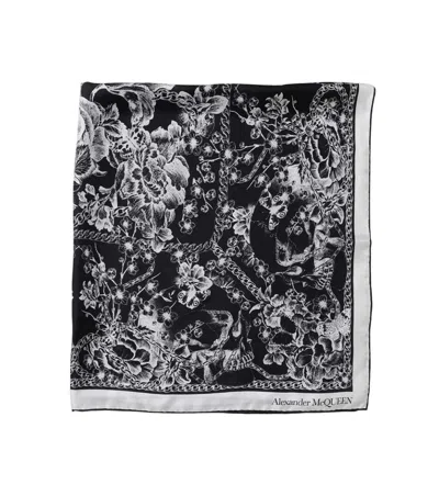 Alexander Mcqueen Blackwhite Floral Scarf