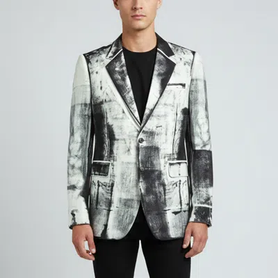 Pre-owned Alexander Mcqueen Black/white Satin Trompe-l'oeil Single Breasted Blazer L