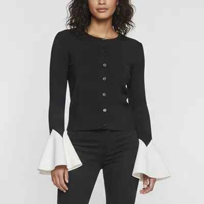 Pre-owned Alexander Mcqueen Black/white Stretch Knit Bell Sleeve Cardigan Xs