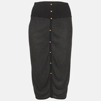 Pre-owned Alexander Mcqueen Black/white Stretch Knit Midi Skirt L
