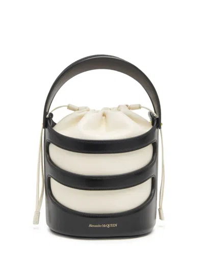 ALEXANDER MCQUEEN BLACKWHITE THE RISE LEATHER BUCKET BAG