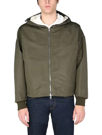 Alexander Mcqueen Blake Painting Jacket With Hooded High Neck In Olive