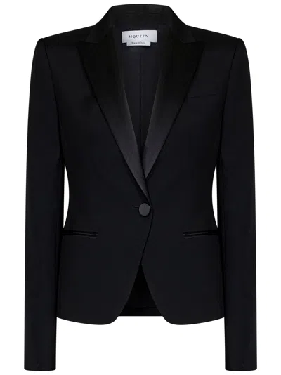 Alexander Mcqueen Single Breasted Tailored Blazer In Black