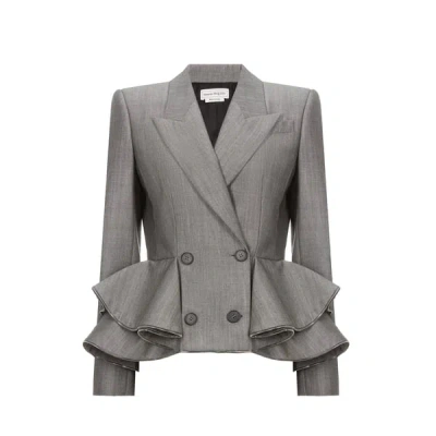 Alexander Mcqueen Leather Blazer In Gray