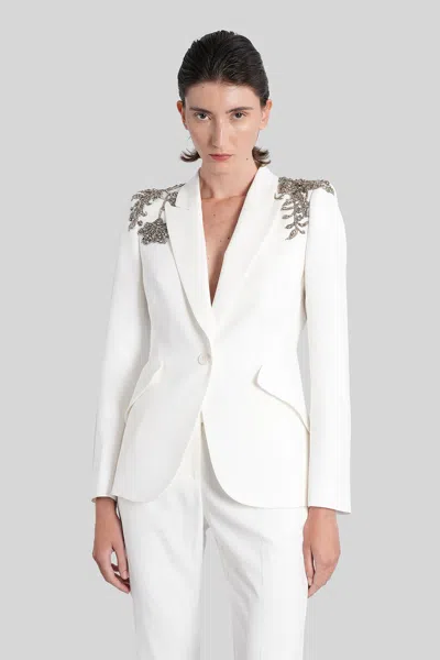 Alexander Mcqueen Blazer In White Viscose In Burgundy