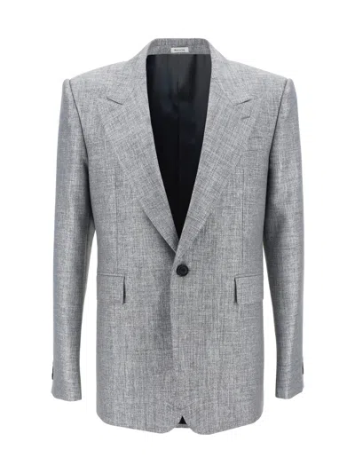 Alexander Mcqueen Single-breasted Wool Blazer In Grey