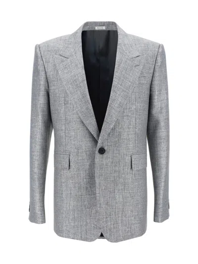 Alexander Mcqueen Alexander Mc Queen Single Breasted Wool Blazer In Grey