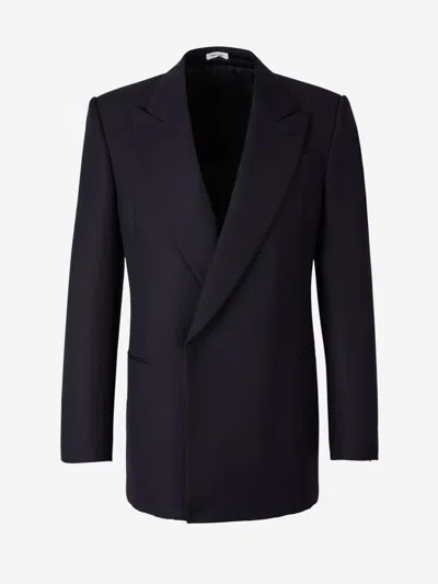 Alexander Mcqueen Blazer Wool Mohair In Blue