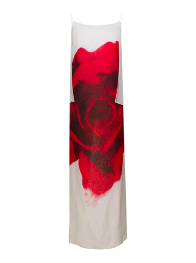 Alexander Mcqueen Bleeding Rose Chiffon Slip Dress In White