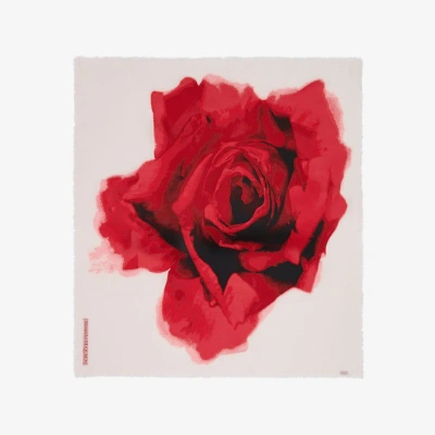 Alexander Mcqueen Bleeding Rose Shawl In Ivory/red