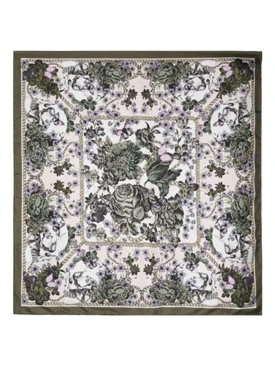 Alexander Mcqueen Blossom Skull Scarf In Green