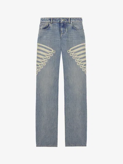 Alexander Mcqueen Mcqueen Embroidered Bootcut Jeans In Blue