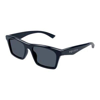 Alexander Mcqueen Blue-blue-blue Injectate Sunglasses In Black