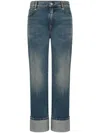 Alexander Mcqueen Whiskering Detail High Rise Cuffed Straight Leg Jeans In Blue