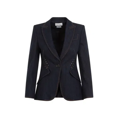 Alexander Mcqueen Blue Cotton Denim Jacket For Women | Ss24 Collection