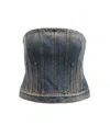 Alexander Mcqueen Denim Corset-construction Jacket In Blue