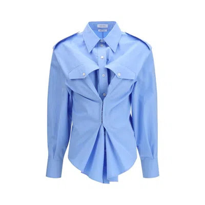 Alexander Mcqueen Gathered Shoulder-tab Shirt In Blue