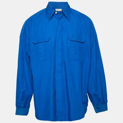 Pre-owned Alexander Mcqueen Blue Cotton Ribbed Cuff Shirt Xl