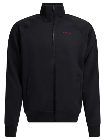 Alexander Mcqueen Blue Cotton Sweatshirt In Black