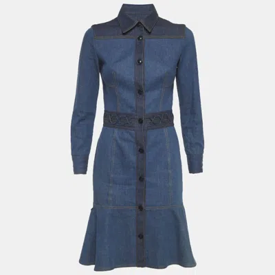 Pre-owned Alexander Mcqueen Blue Denim Buttoned Front Dress S