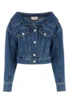 Alexander Mcqueen Stonewashed Denim Crop Jacket In Blue
