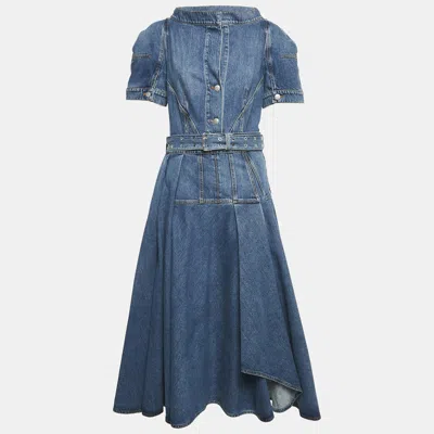 Pre-owned Alexander Mcqueen Blue Denim Puff Sleeve Flared Midi Dress M