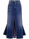 Alexander Mcqueen Washed Denim Midi Skirt In Blue