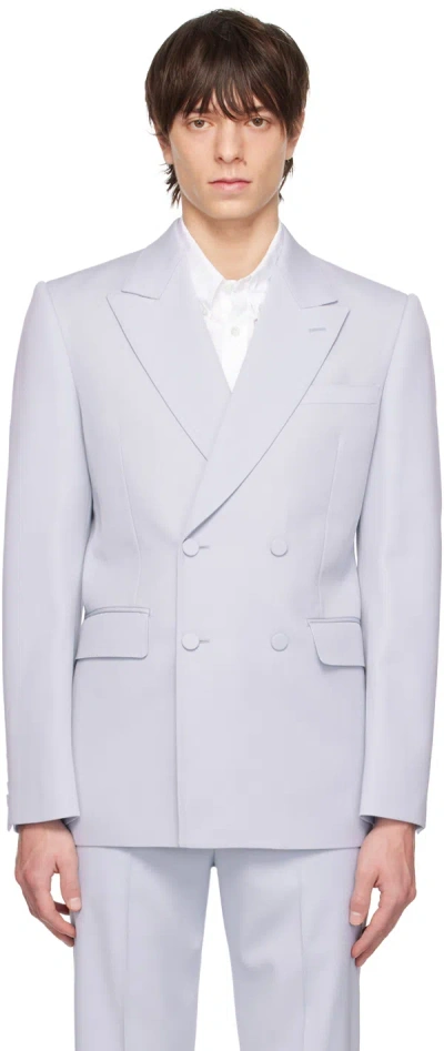 Alexander Mcqueen Double-breasted Wool Blazer In 4850 Spring Blue