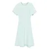 Alexander Mcqueen Crystal Neck Short-sleeve Knit Midi Dress In Blue