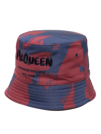 Alexander Mcqueen Blue Embroidered Logo Bucket Hat