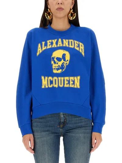 Alexander Mcqueen Blue Graphic Crew Neck Sweatshirt