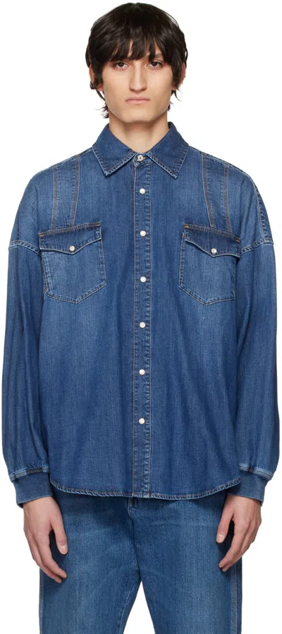 Alexander Mcqueen Blue Harness Denim Shirt In 4001 Blue Washed