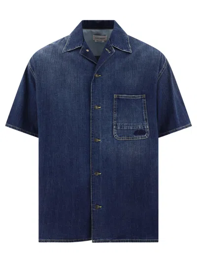 Alexander Mcqueen Blue Hawaiian Denim Shirt For Men