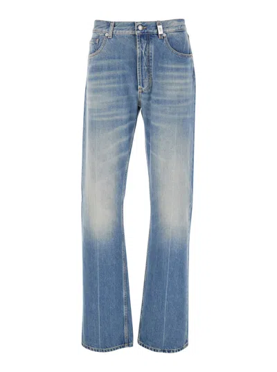 Alexander Mcqueen Blue High Waisted Jeans With Logo Detail On The Loop And Logo Patch On The Rear In In Multicolor