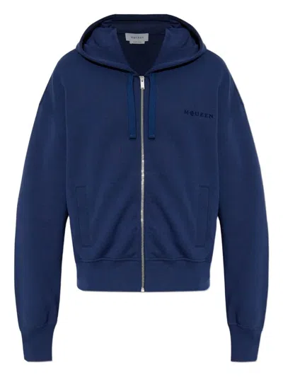 ALEXANDER MCQUEEN BLUE HOODIE WITH LOGO