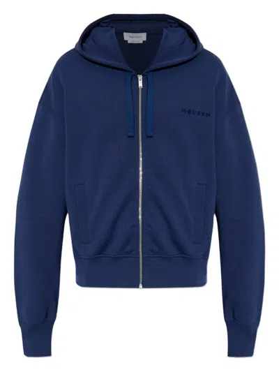 ALEXANDER MCQUEEN BLUE HOODIE WITH LOGO