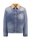 Alexander Mcqueen Denim Jacket With Suede Collar In Blue
