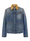Alexander Mcqueen Denim Jacket With Suede Collar In Blue