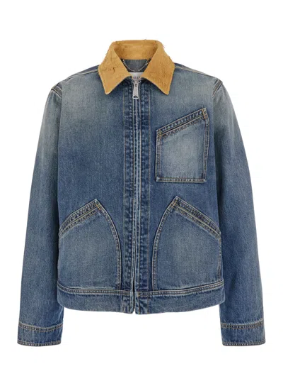 ALEXANDER MCQUEEN ALEXANDER MCQUEEN MEN BLUE JACKET WITH CLASSIC COLLAR IN DENIM MAN