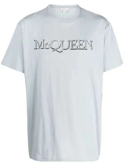 Alexander Mcqueen Blue Logo Cotton T-shirt For Men