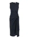 Alexander Mcqueen Blue Long Dress With Round Neck With Draped Details In Wool And Mohair Blend Woman