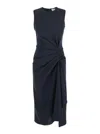 Alexander Mcqueen Blue Long Dress With Round Neck With Draped Details In Wool And Mohair Blend Woman In Blu