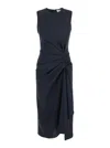 Alexander Mcqueen Blue Long Dress With Round Neck With Draped Details In Wool And Mohair Blend Woman In Multicolor