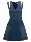 Alexander Mcqueen Blue Mini Dress With Cut-out Detail And Pleated Skirt In Cotton Denim Woman