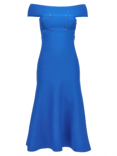 ALEXANDER MCQUEEN BLUE OFF-SHOULDER PUFFER DRESS