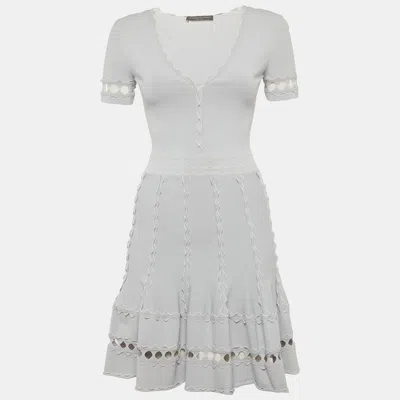 Pre-owned Alexander Mcqueen Blue Stretch Knit Mini Dress S