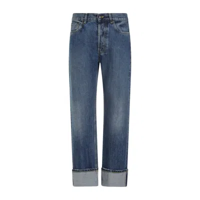 Alexander Mcqueen Blue Washed Cotton Turn Up Jeans In Grey